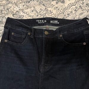 Torrid Trio fits 3 sizes 10-12-14
Dark Wash Skinny Jeans
Like new!